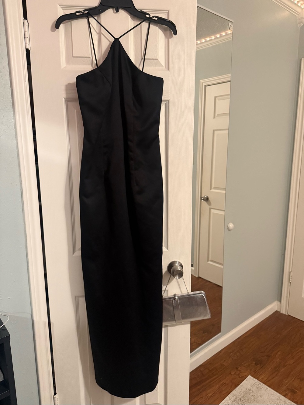 Vintage 90s DAVE & JOHNNY Black Halter Maxi Dress Gown